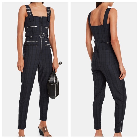 WeWoreWhat Pants - We Wore What navy plaid twill moto overalls XS